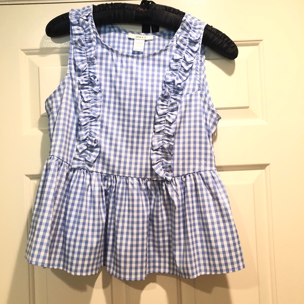 Light blue Gingham Peplum Top